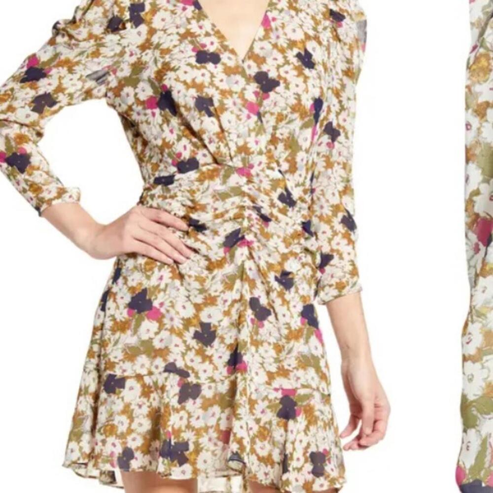 ASTR Olive Floral Ruched Mini Dress Surplice Neck Size S NWT - Picture 5 of 15